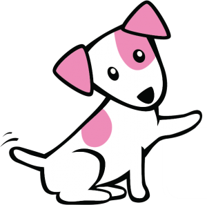 a pink doggy waving